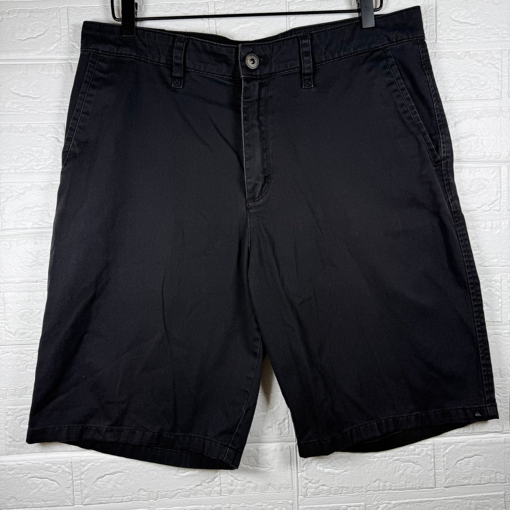Quiksilver Chino Shorts Mens 34 Black Flat Front Casual Cotton Summer
